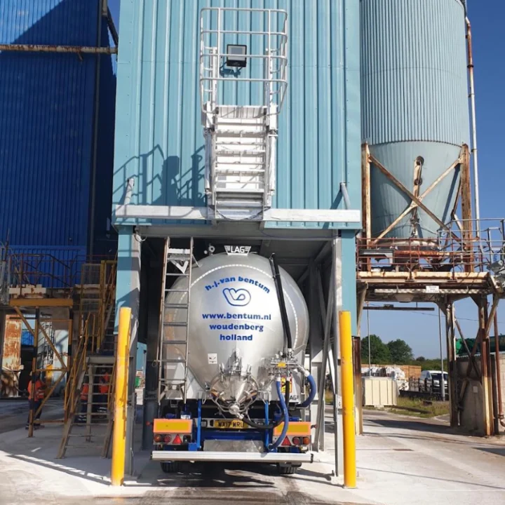 An EWFM Folding Stair Unit installed, ready to be used to to access tankers and other large vehicles