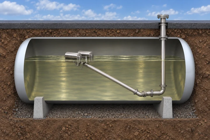 Example of the Model 2249 Single Arm Floating Suction Unit in a underground storage tank