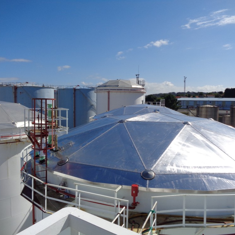 A Geodesic Tank Dome installed on top of a Storage Tank