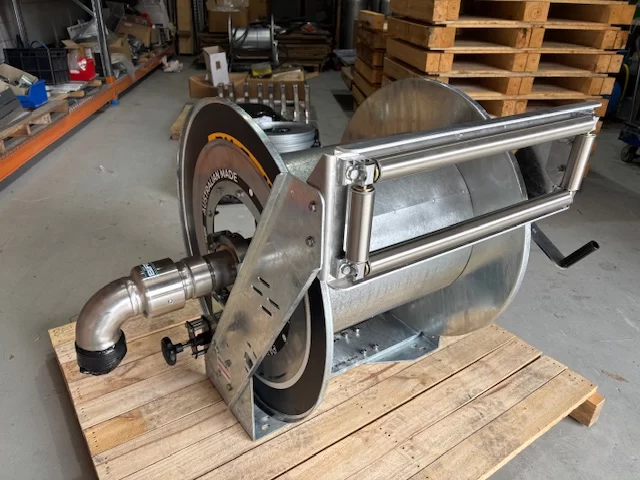 3" Model 2175 Swivel Joint welded onto a customers custom hose reel