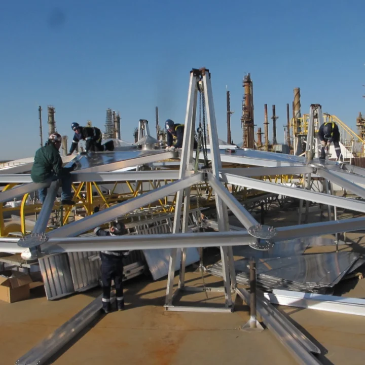 A Geodesic Tank Dome under construction on-site