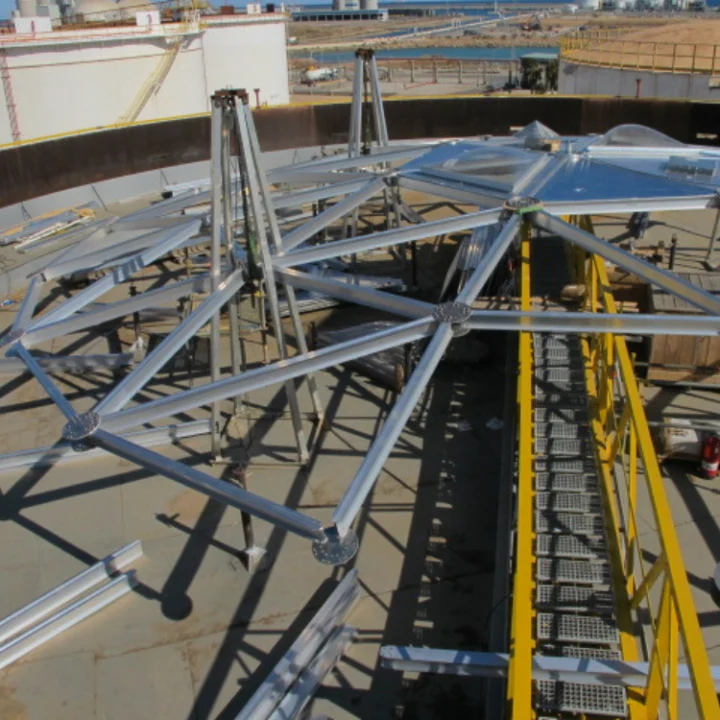 Aerial View of a Geodesic Tank Dome under construction
