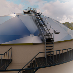 Geodesic Tank Dome situated on top of Storage Tanks