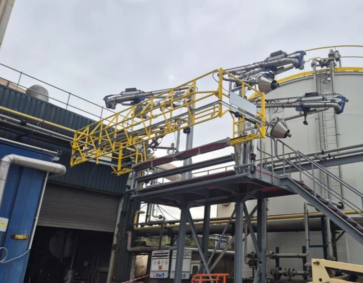 Wide Folding Stairs with Full Length Tanker Safety Cage