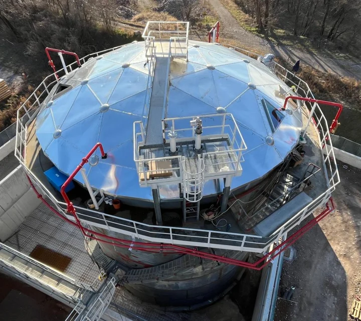 A Geodesic Tank Dome installed on the roof of a Storage Tank