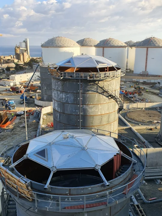 Aerial view of an installed Geodesic Dome